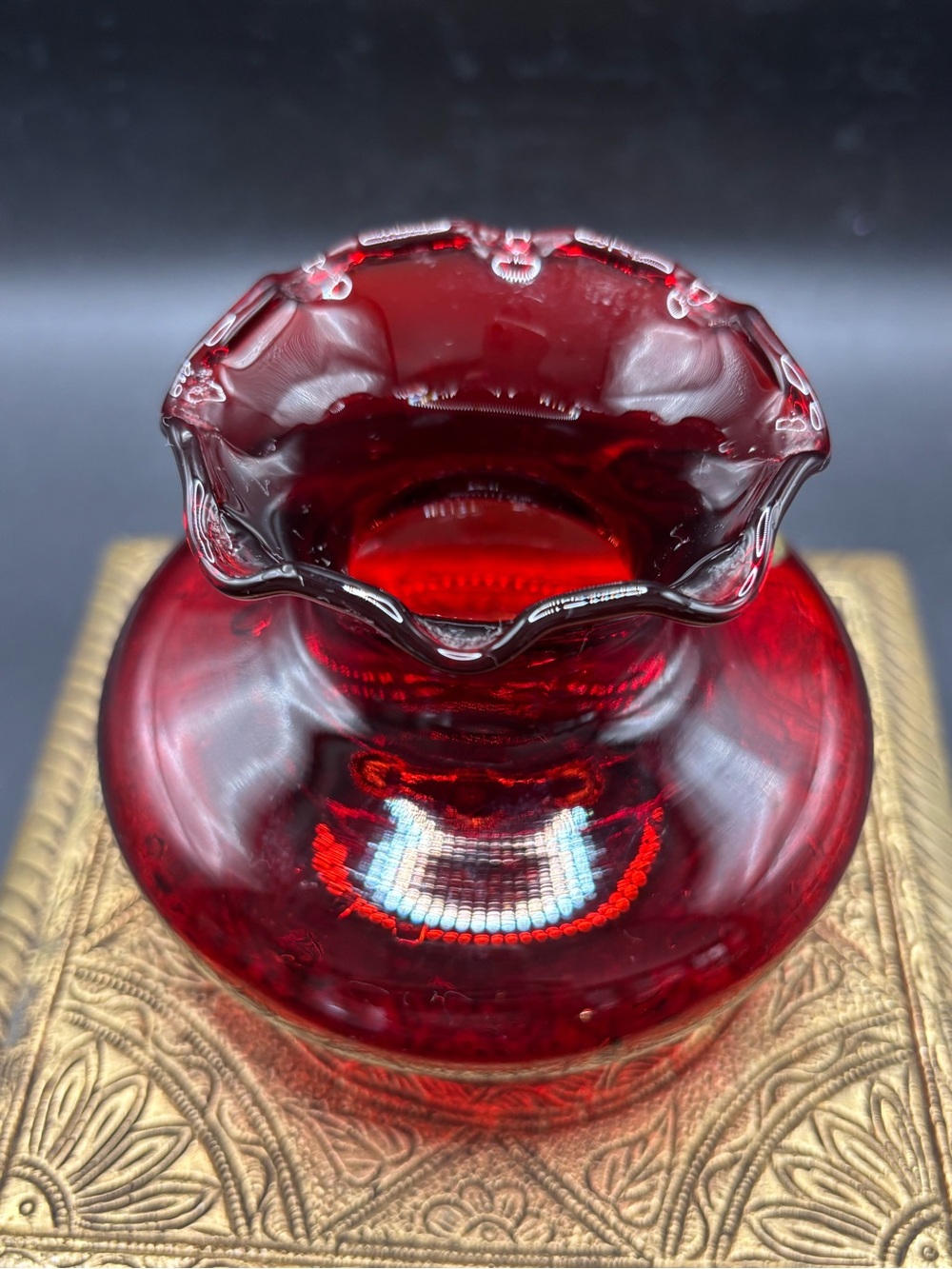 Royal Ruby Anchorglass Ruby Red Ruffled Glass Vase - Picture 8 of 9